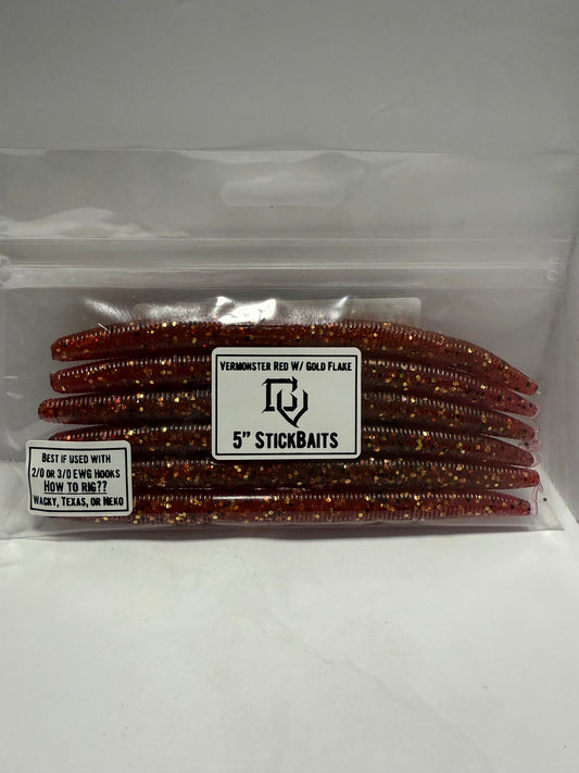 STICKBAITS-Vermonster Red W/ Gold Flake